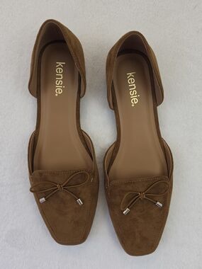 Kensie Brown Suede Flats Womens 8.5 Pointed Toe D’Orsay Slip On Bow Detail